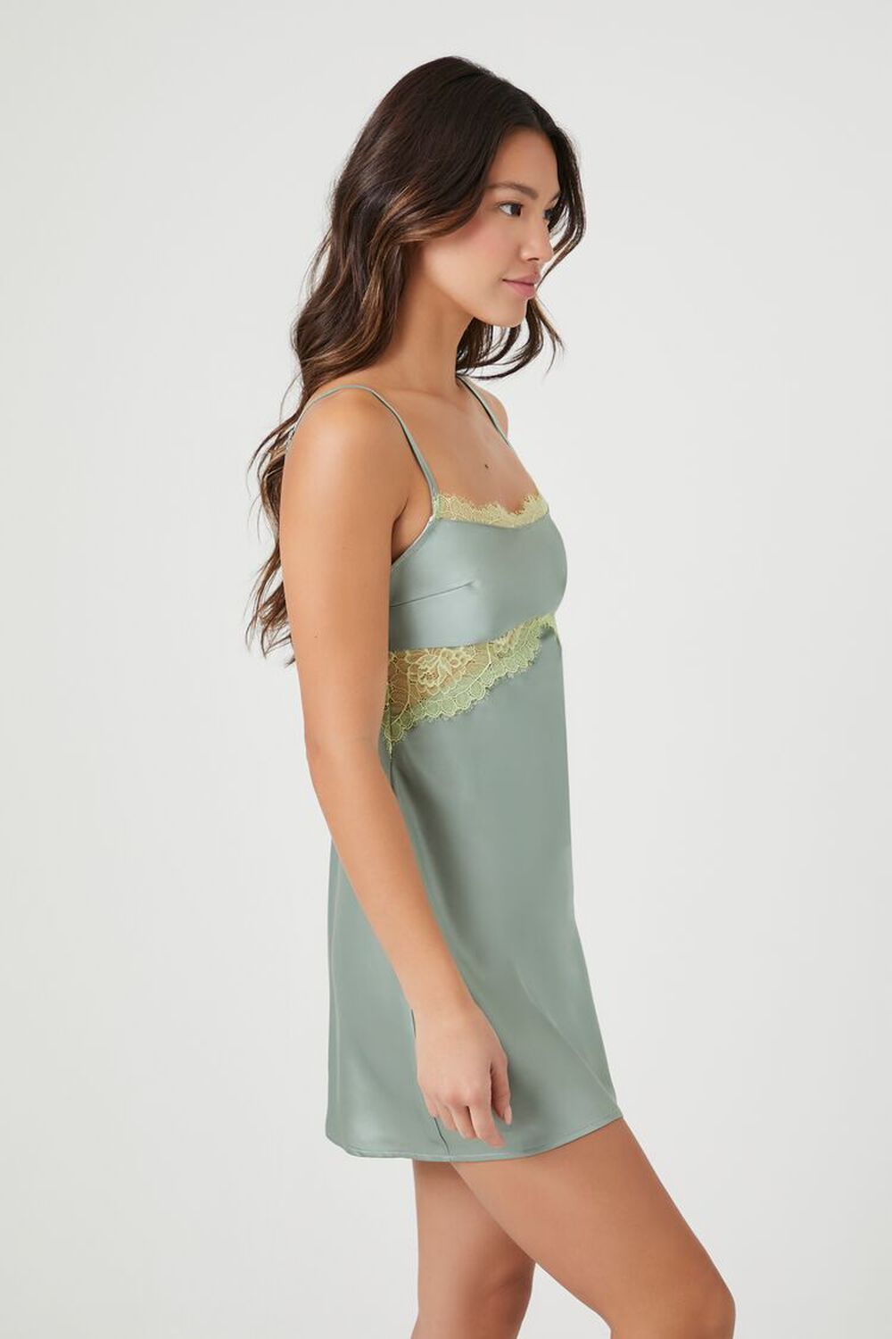 Lace-Trim Satin Lingerie Slip Dress